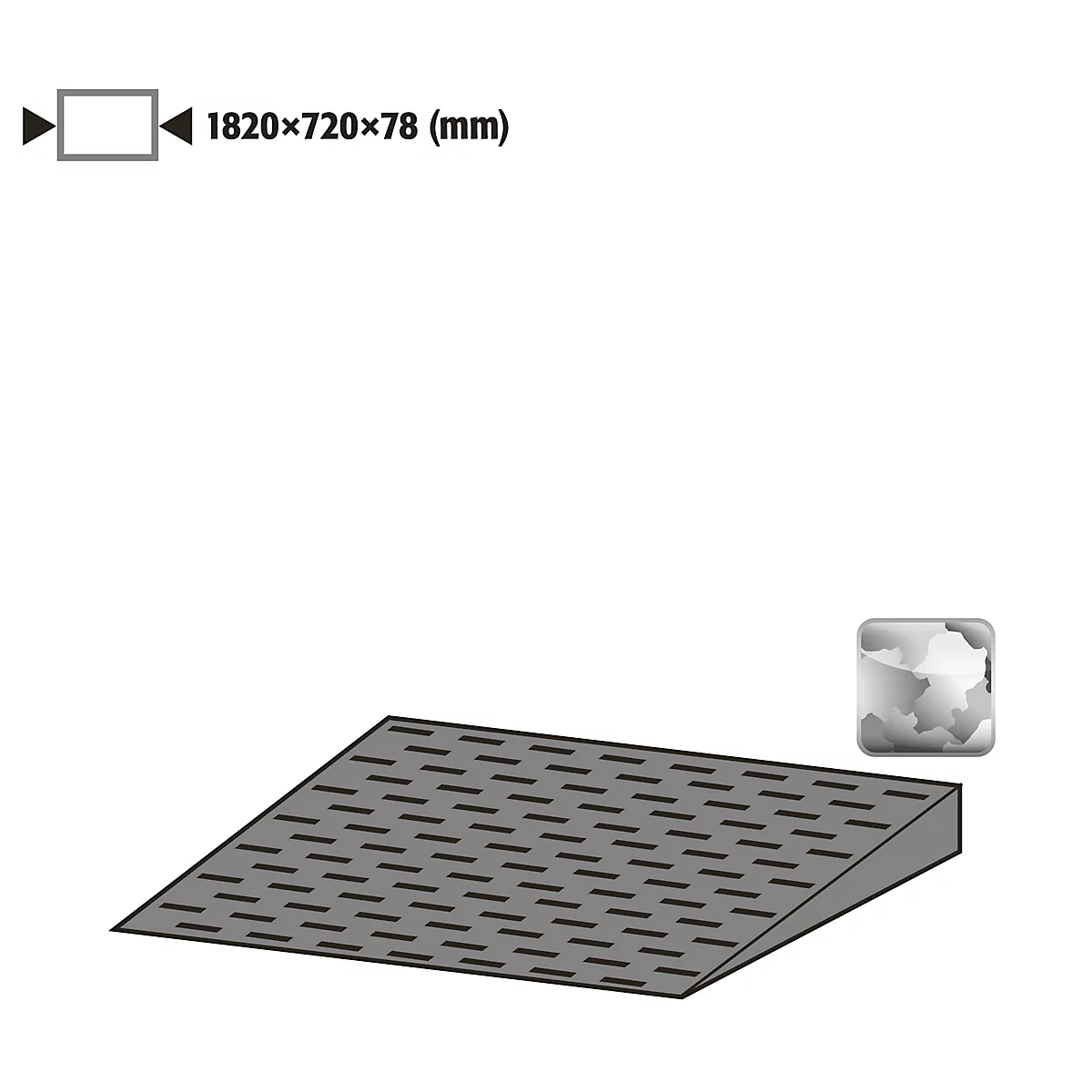 Auffahrrampe für asecos Bodenelemente mit B 1900 x H 78 mm, Stahl verzinkt, B 1820 x T 720 mm
