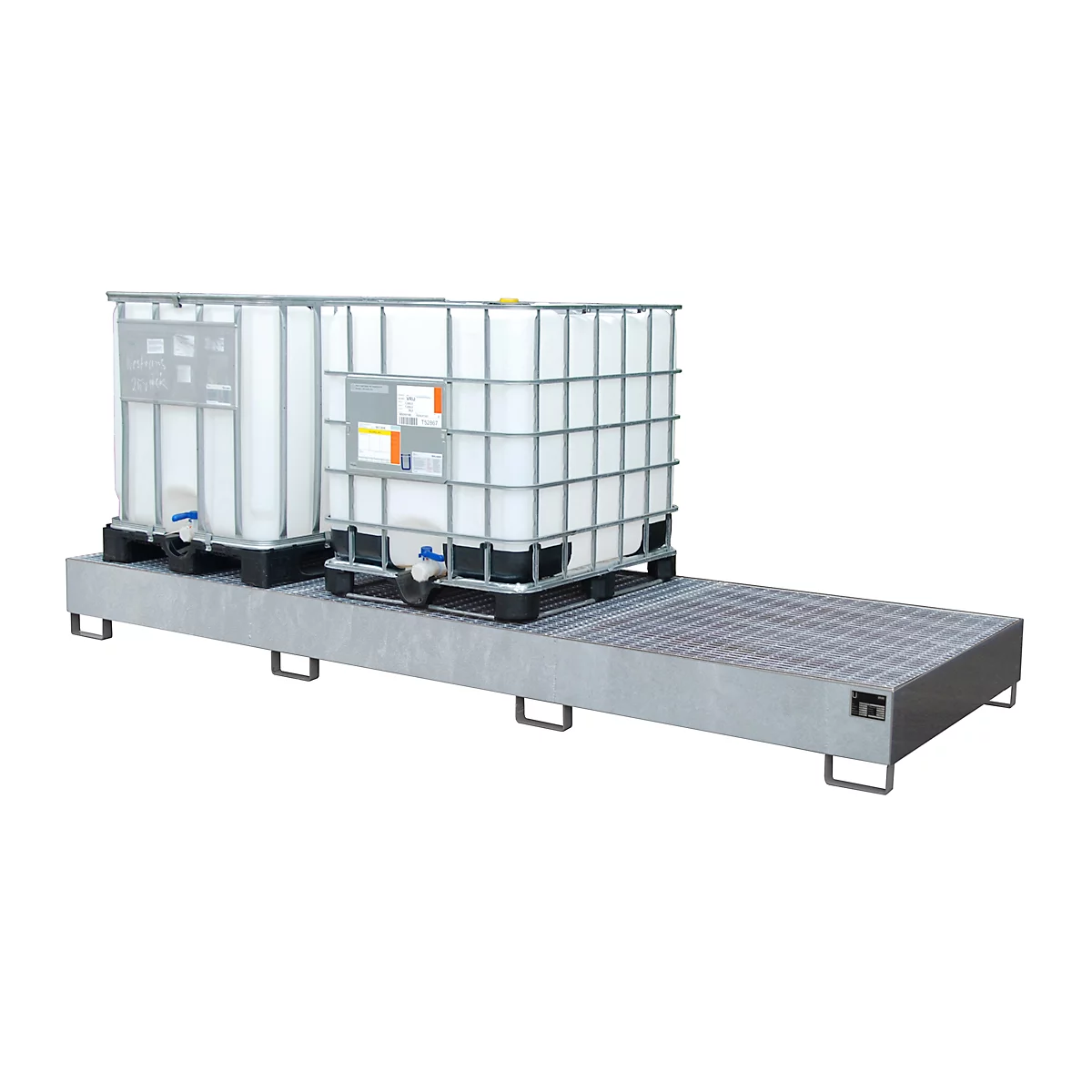 Auffangwanne AW 1000-3, für 3 IBC-Container à 1000 l oder 10 Fässer à 200 l, L 3850 x B 1300 x H 340 mm, unterfahrb., feuerverzinkt