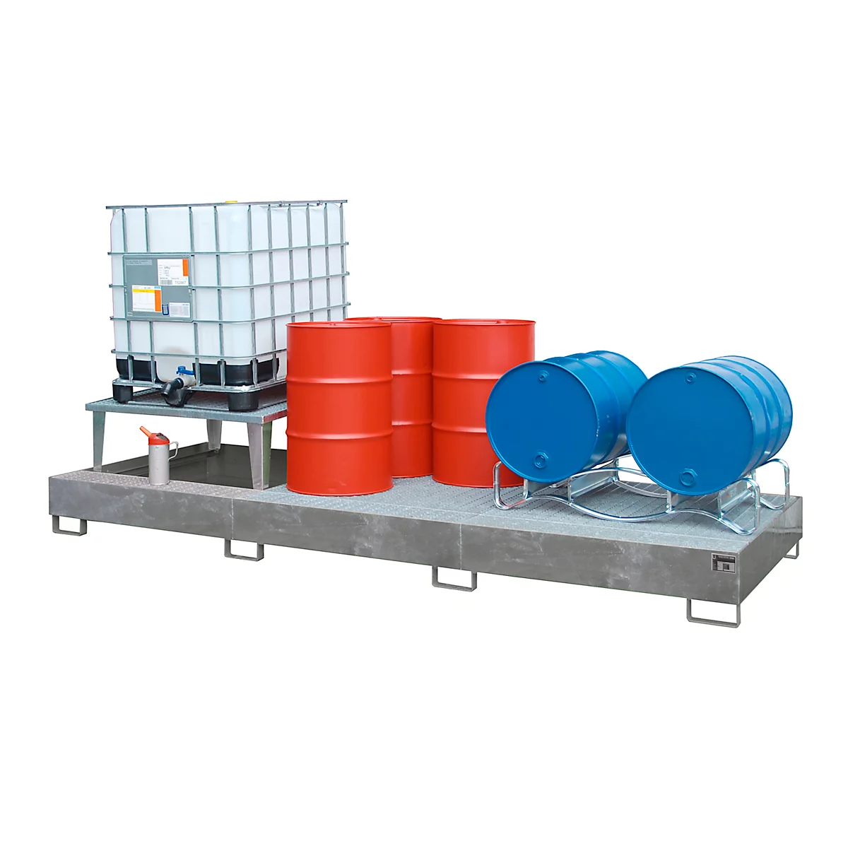 Auffangwanne Bauer AWA 31, Stahl, feuerverzinkt, L 3850 x B 1460 x H 780 mm, 1000 l, für 3 x 1000 l IBC, 1 Abfüllaufsatz, 2 Gitteroste