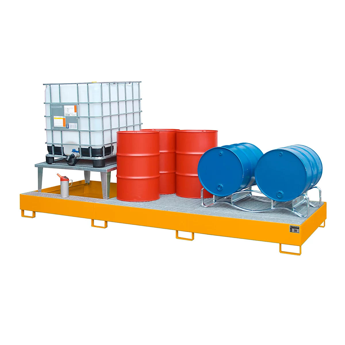 Auffangwanne Bauer AWA 31, Stahl, orange, L 3850 x B 1460 x H 780 mm, 1000 l, für 3 x 1000 l IBC, 1 Abfüllaufsatz, 2 Gitteroste