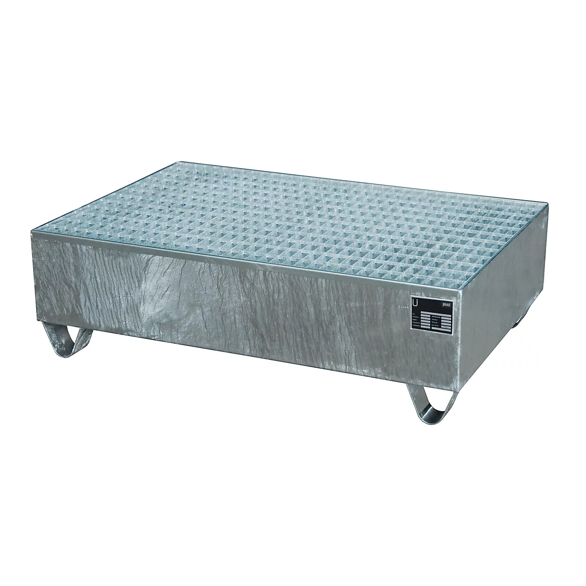 Auffangwanne, für 2 Fässer à 200 l, mit verzinktem Gitterrost, L 1200 x B 800 x H 360 mm, unterfahrbar, Stahl, feuerverzinkt