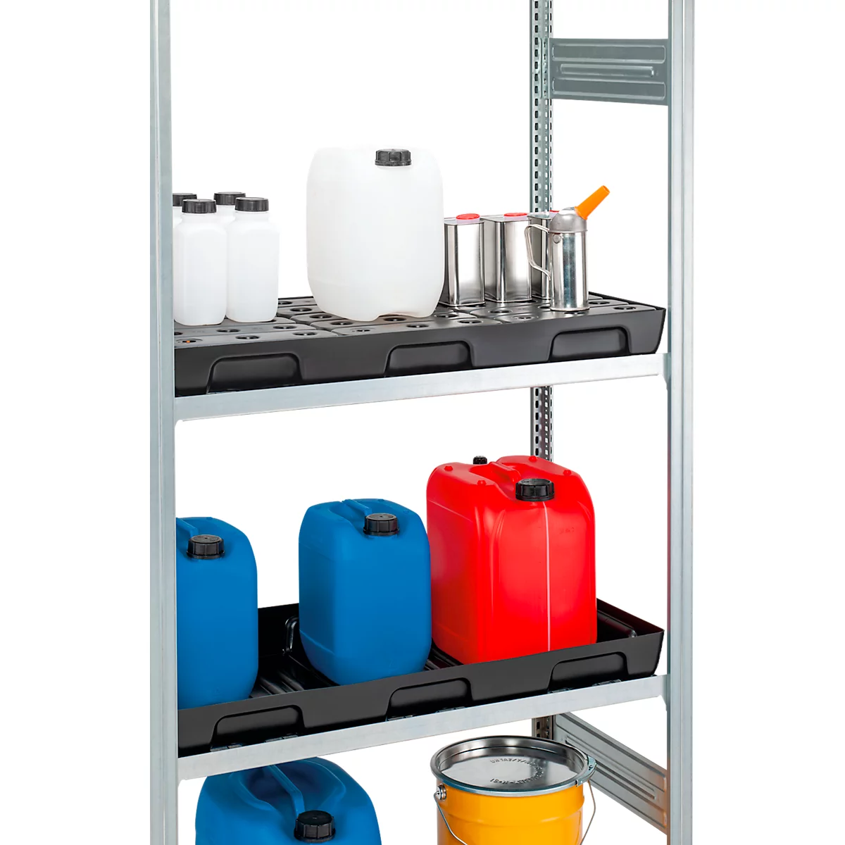 Auffangwanne für Kleingebinde CEMO 10/5, Volumen 27 l, für Regalfachmaß 1000 x 500 mm, ohne Gitterrost, mit Zulassung, stapelbar, Polyethylen, schwarz