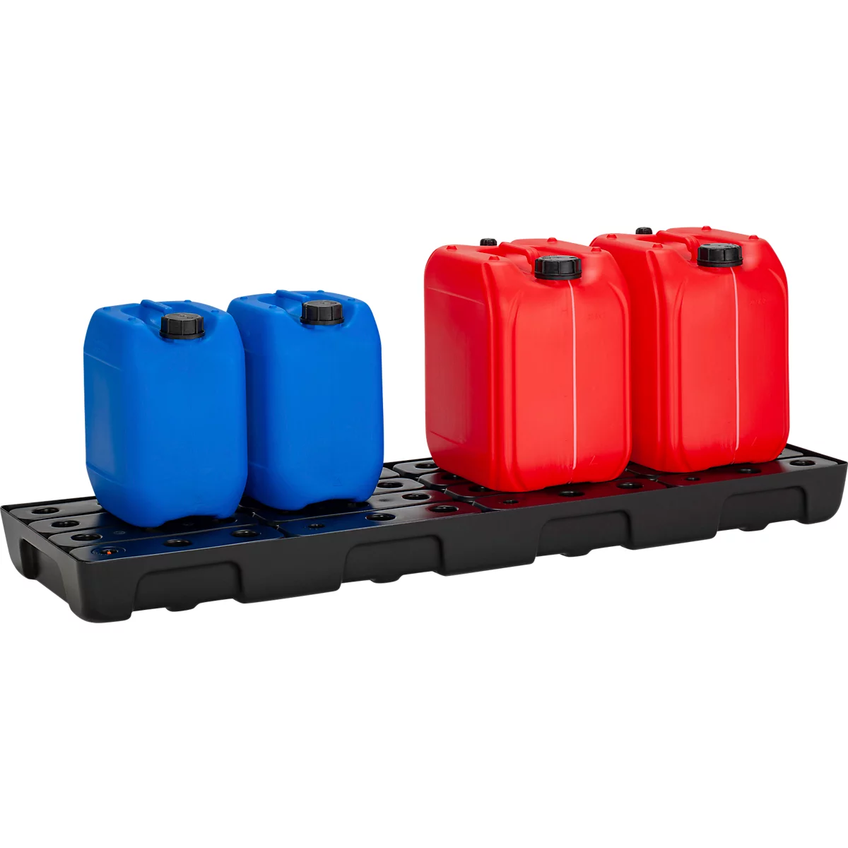 Auffangwanne für Kleingebinde CEMO 13/4, Volumen 28 l, für Regalfachmaß 1300 x 400 mm, mit Gitterrost, mit Zulassung, stapelbar, Polyethylen, schwarz