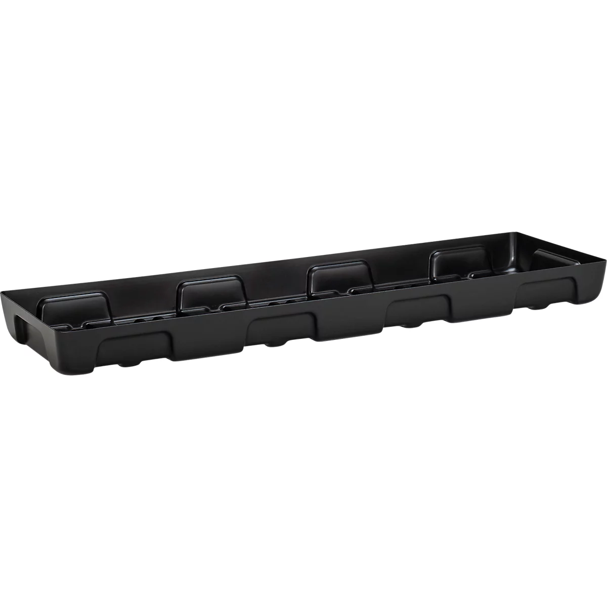 Auffangwanne für Kleingebinde CEMO 13/4, Volumen 28 l, für Regalfachmaß 1300 x 400 mm, ohne Gitterrost, mit Zulassung, stapelbar, Polyethylen, schwarz
