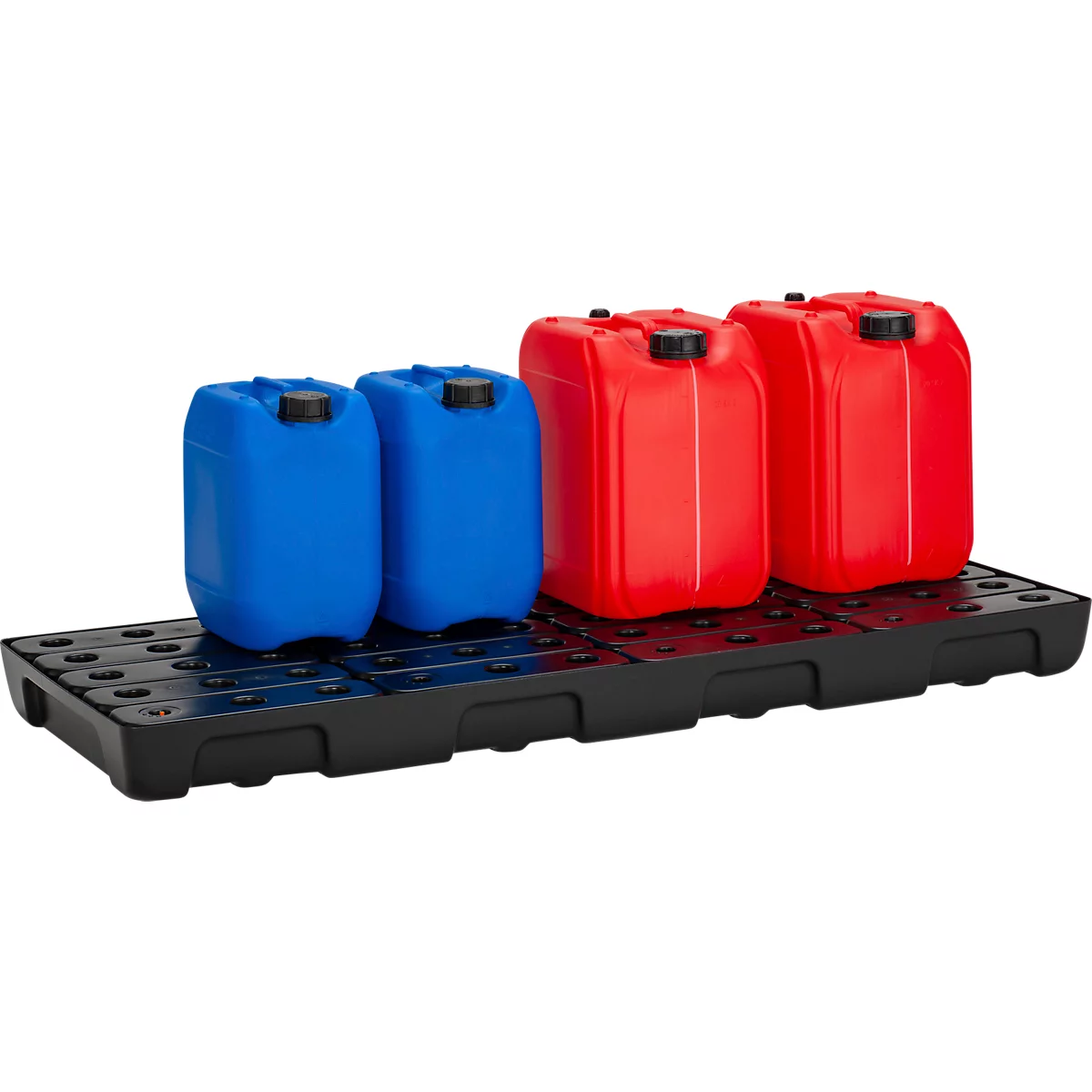Auffangwanne für Kleingebinde CEMO 13/5, Volumen 36 l, für Regalfachmaß 1300 x 500 mm, mit Gitterrost, mit Zulassung, stapelbar, Polyethylen, schwarz