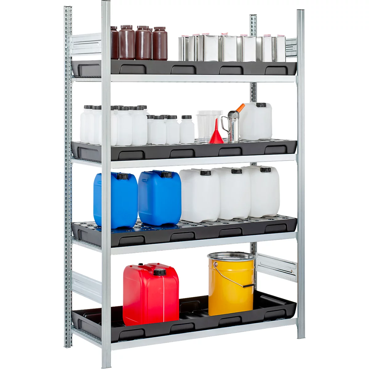 Auffangwanne für Kleingebinde CEMO 13/5, Volumen 36 l, für Regalfachmaß 1300 x 500 mm, ohne Gitterrost, mit Zulassung, stapelbar, Polyethylen, schwarz