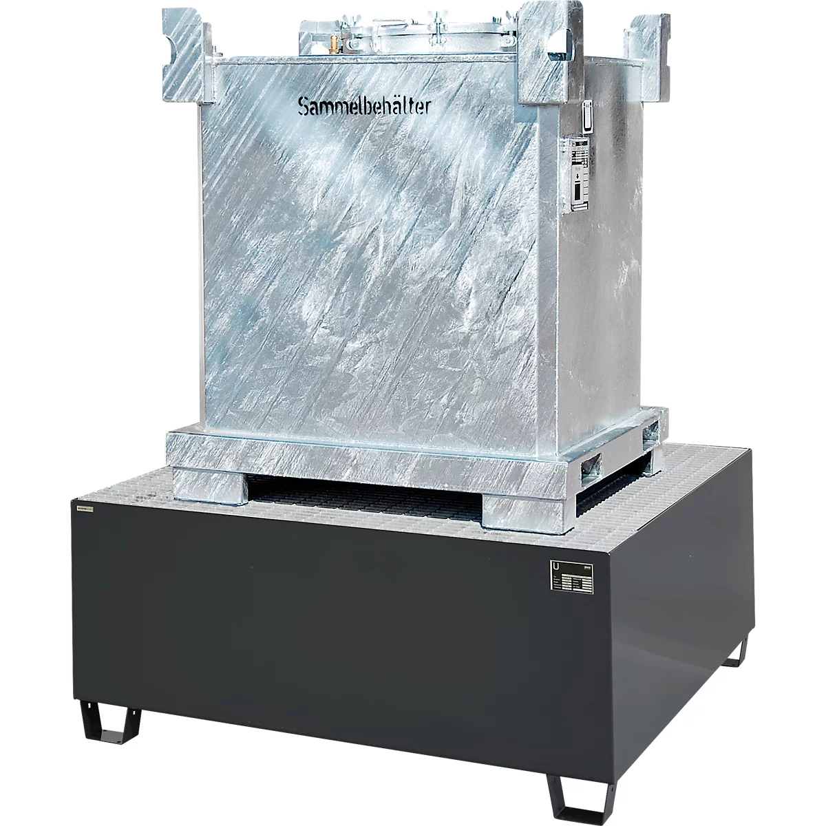 Auffangwanne Schäfer Shop Pure 1000, mit verzinktem Gitterrost, L 1460 x B 1460 x H 630 mm, unterfahrbar, Stahl, anthrazit RAL 7016