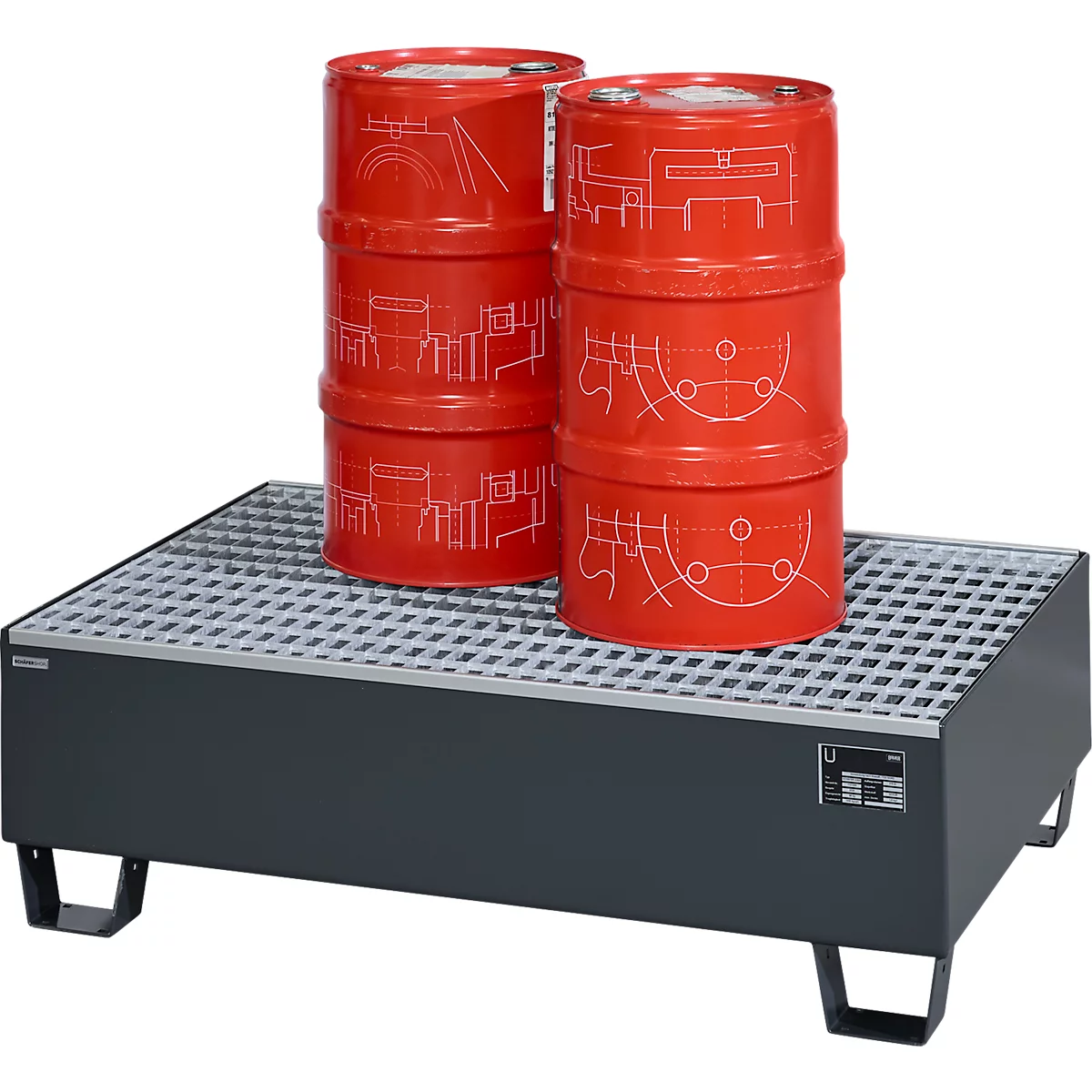 Auffangwanne Schäfer Shop Pure 2/200, mit verzinktem Gitterrost, L 1200 x B 800 x H 365 mm, unterfahrbar, Stahl, anthrazit RAL 7016