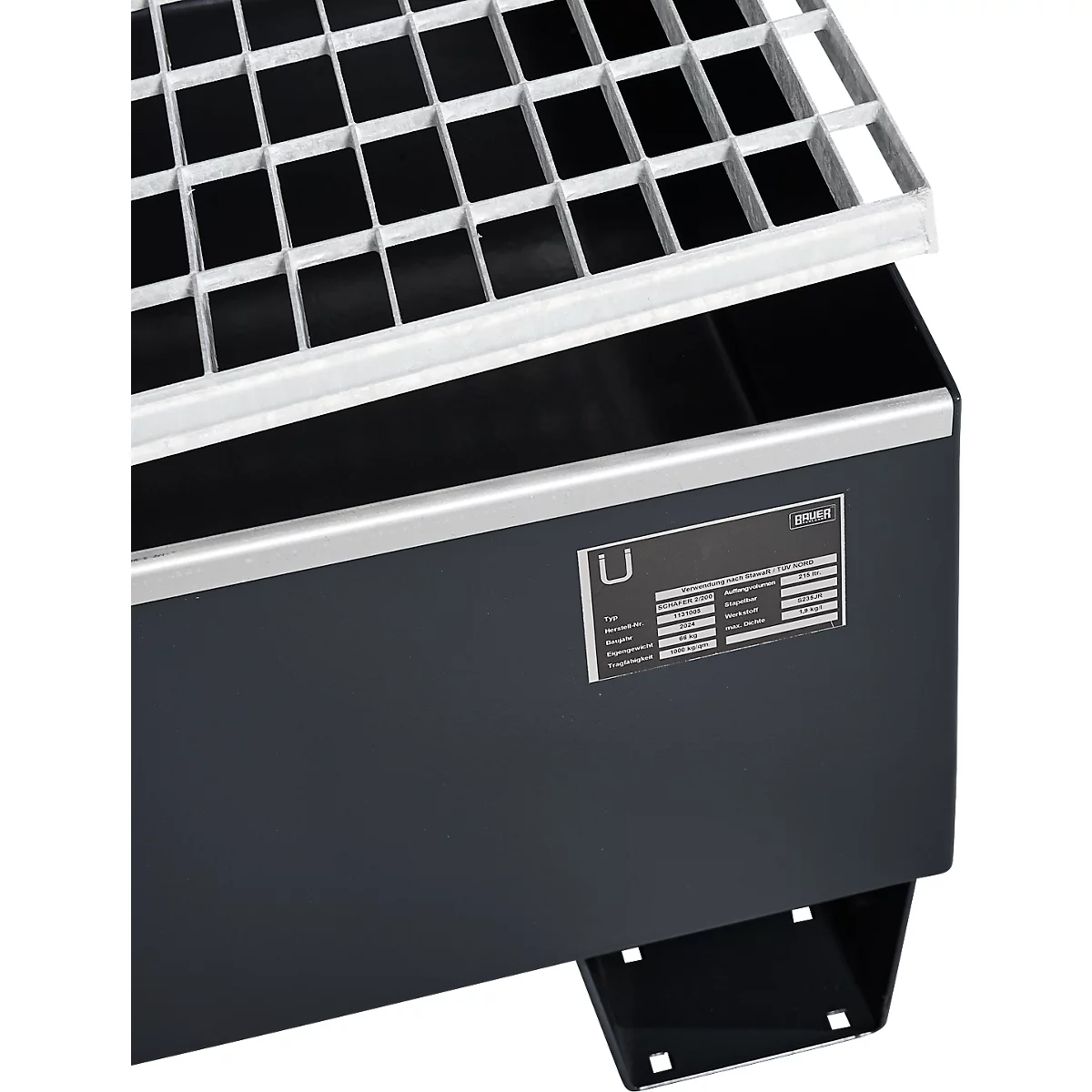 Auffangwanne Schäfer Shop Pure 2/200, mit verzinktem Gitterrost, L 1200 x B 800 x H 365 mm, unterfahrbar, Stahl, anthrazit RAL 7016
