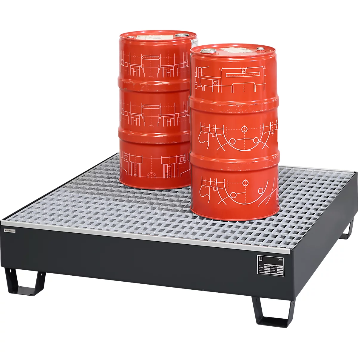 Auffangwanne Schäfer Shop Pure 4/200, mit verzinktem Gitterrost, L 1200 x B 1200 x H 290 mm, unterfahrbar, Stahl, anthrazit RAL 7016