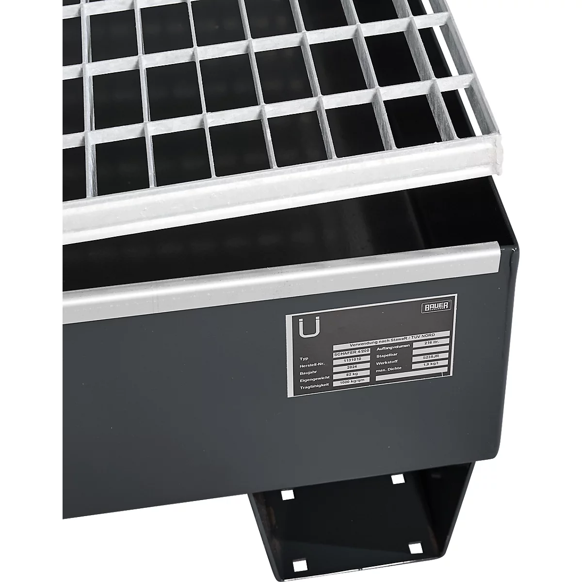 Auffangwanne Schäfer Shop Pure 4/200, mit verzinktem Gitterrost, L 1200 x B 1200 x H 290 mm, unterfahrbar, Stahl, anthrazit RAL 7016
