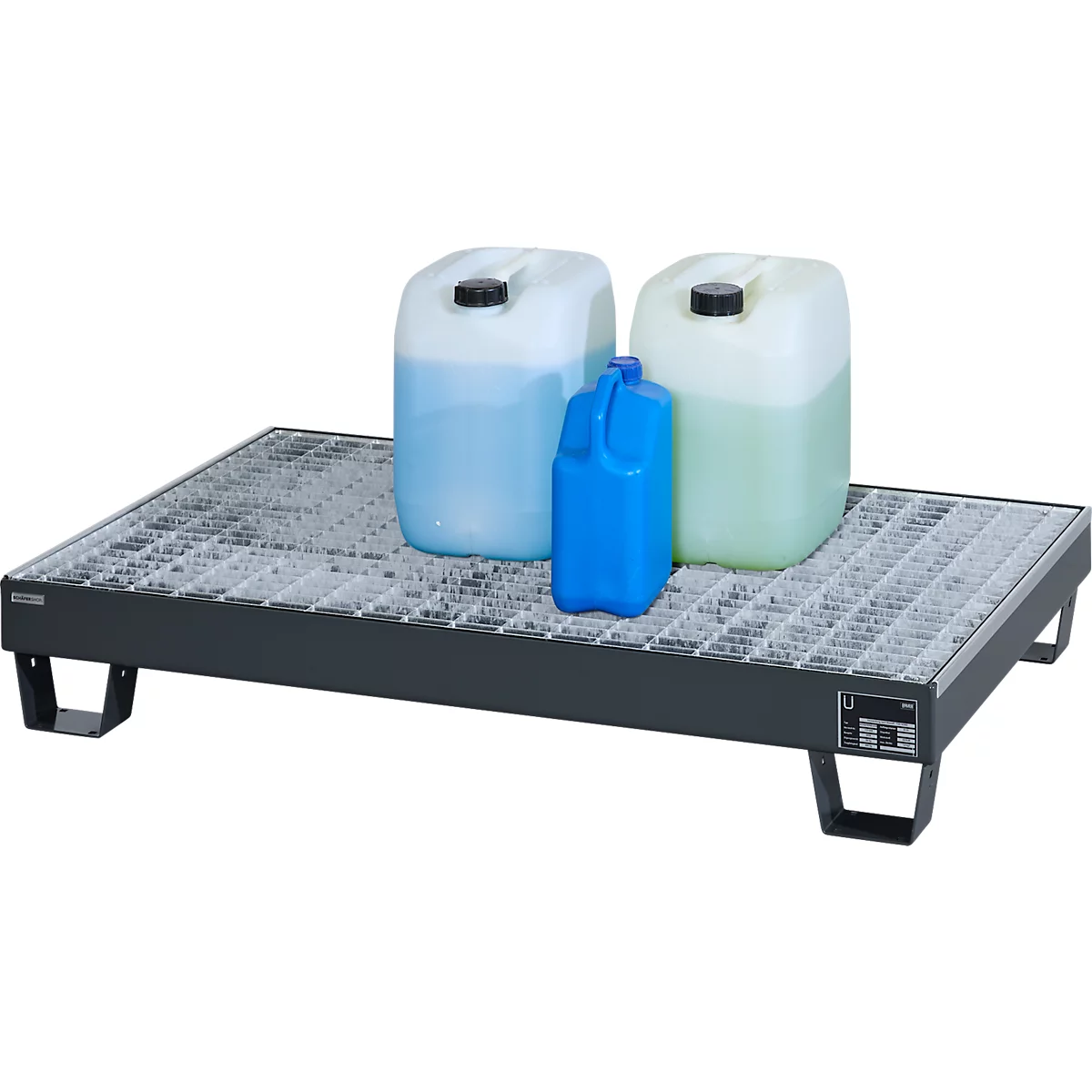 Auffangwanne Schäfer Shop Pure 60-3/M, für 6 x 60 Liter Fässer, mit verzinktem Gitterrost, L 1300 x B 800 x T 205 mm, unterfahrbar, Stahl, anthrazit RAL 7016