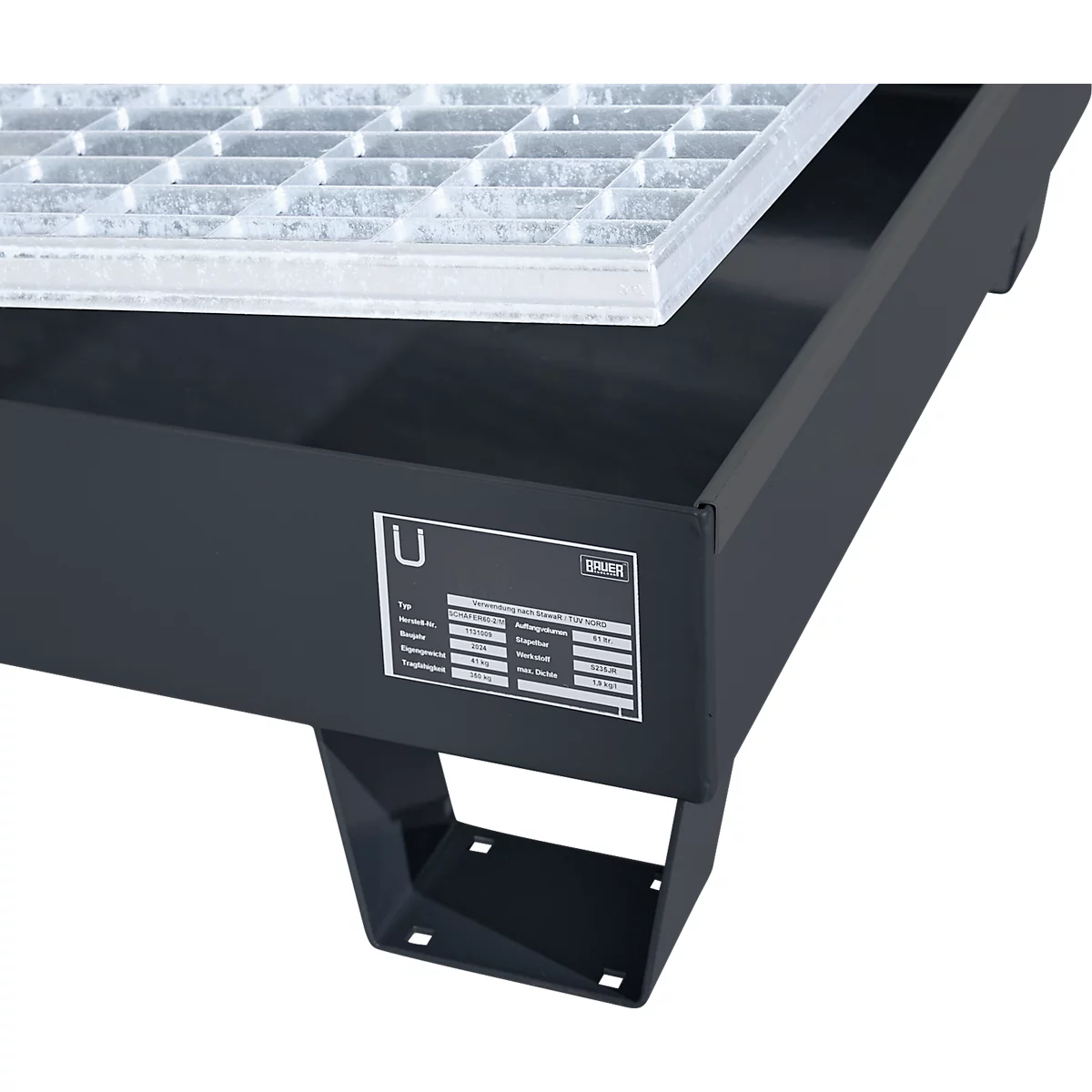 Auffangwanne Schäfer Shop Pure 60-3/M, für 6 x 60 Liter Fässer, mit verzinktem Gitterrost, L 1300 x B 800 x T 205 mm, unterfahrbar, Stahl, anthrazit RAL 7016
