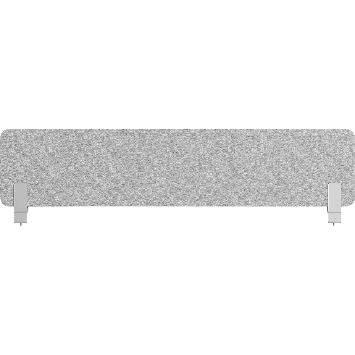 Graues Tischpaneel mit zwei Metallfüßen.