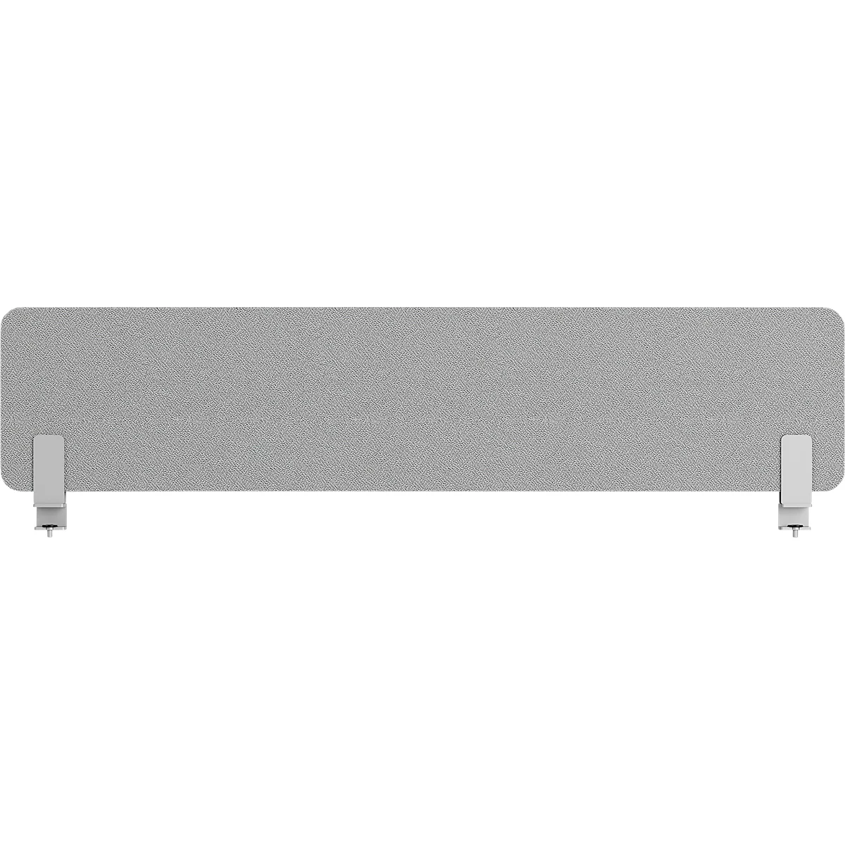 Graues Akustikpaneel, horizontal, mit weißen Halterungen.