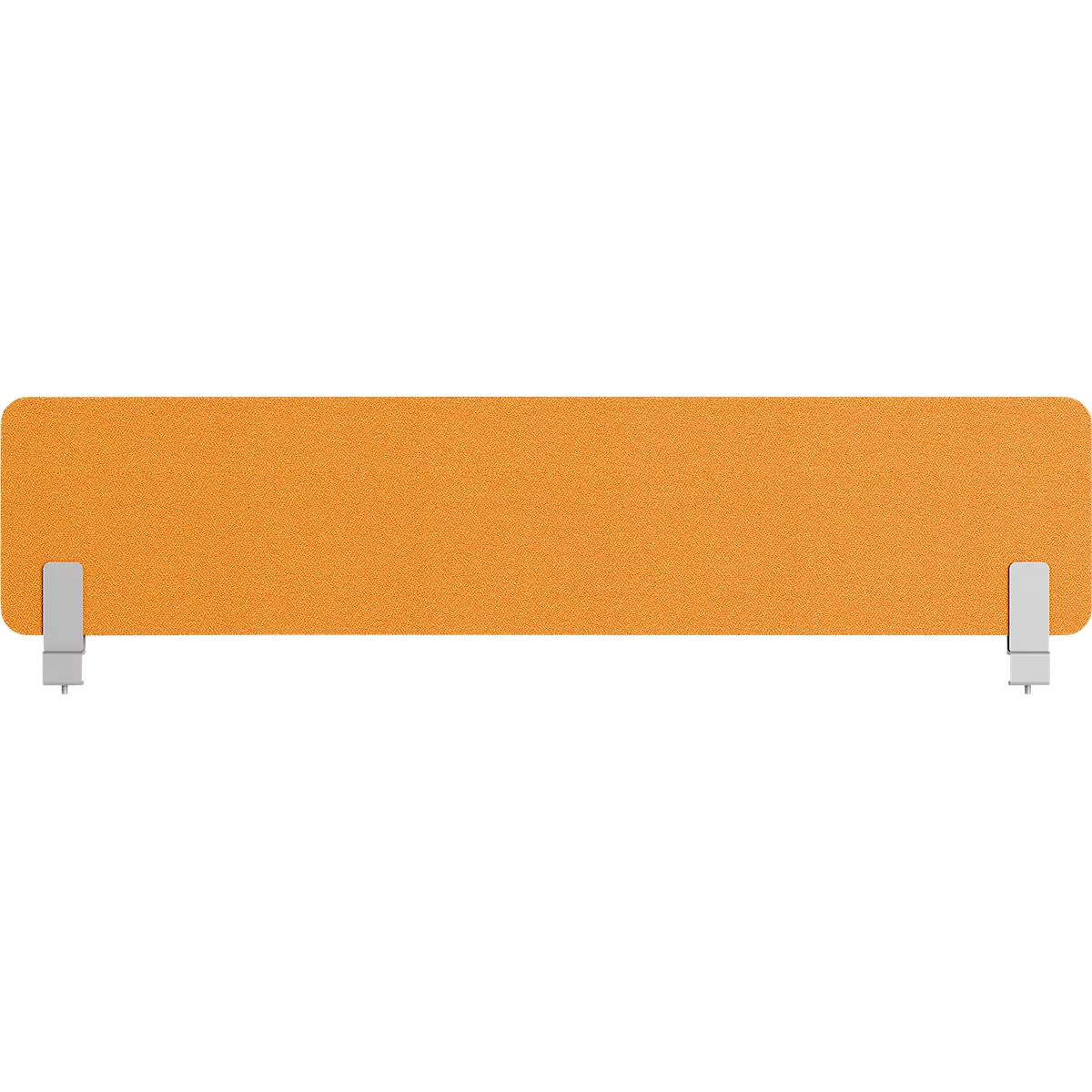 Orangefarbene, rechteckige Trennwand mit weißen Halterungen.