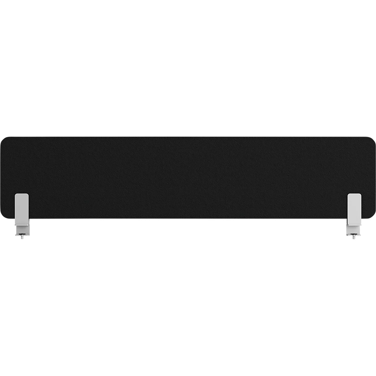 Schwarzes Schallschutzpanel mit weißen Halterungen.