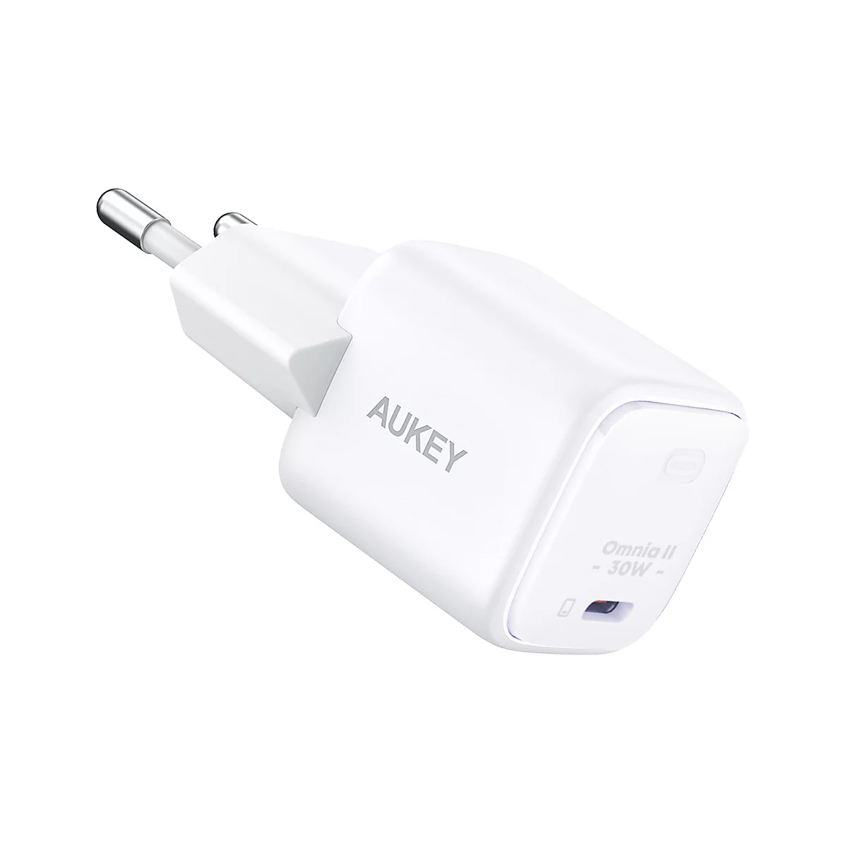 Chargeur AUKEY blanc avec prise EU. Inscription: Omnia II - 30W.