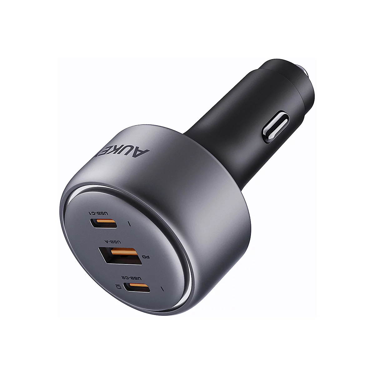 Chargeur de voiture USB noir avec trois ports.