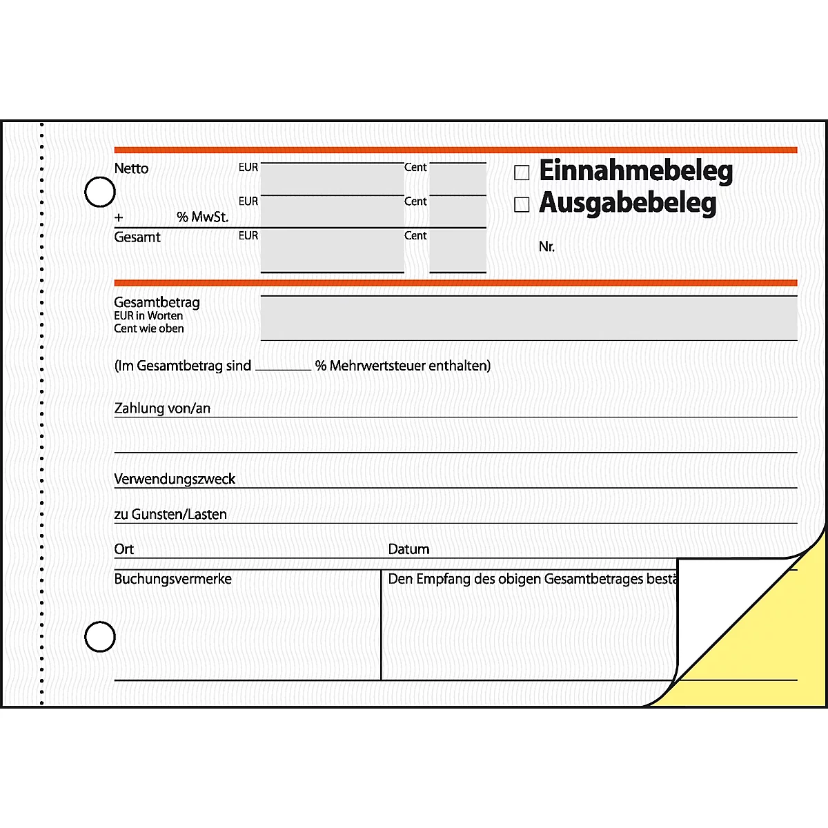 Ausgabe-/Einnahmebeleg Sigel SD026, selbstdurchschreibend, DIN A6 quer, 2 x 40 Blatt