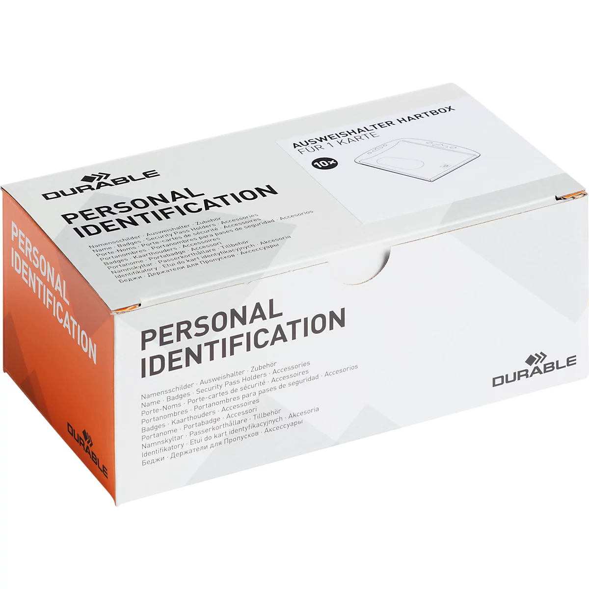 Ausweishalter Durable HARTBOX, für 1 Karte im Hoch-/Querformat, Daumenstanzung, Befestigungslaschen, B 101 x H 71 mm, Polystyrol, transparent, 10 Stück