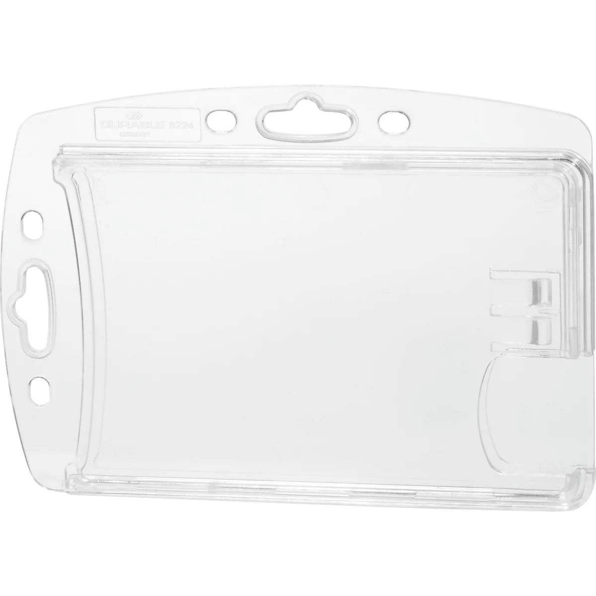 Ausweishalter Durable HARTBOX, für 2 Karten im Hoch-/Querformat, Daumenstanzung, Befestigungslaschen, B 101 x H 71 mm, Polystyrol, transparent, 10 Stück