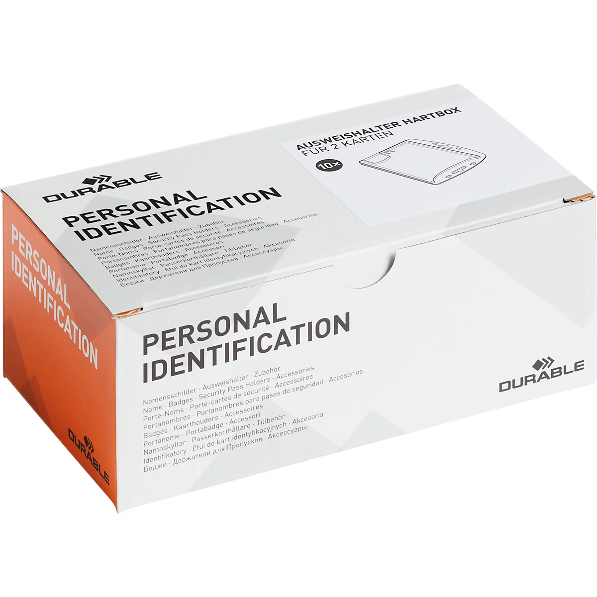Ausweishalter Durable HARTBOX, für 2 Karten im Hoch-/Querformat, Daumenstanzung, Befestigungslaschen, B 101 x H 71 mm, Polystyrol, transparent, 10 Stück