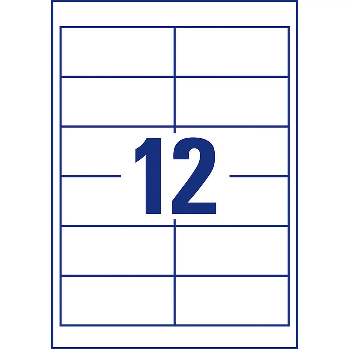 Une étiquette blanche avec 12 champs divisés par des lignes bleues. Au centre, le nombre bleu 12.