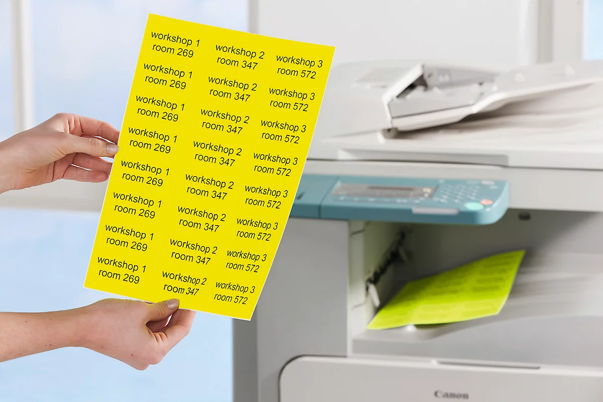 Avery Neon-Etiketten L6004-25, zum Beschriften, ablösbar, Papier, gelb, 63,5 x 29,6 mm, 25 x A4 Bögen, 675 Stk.