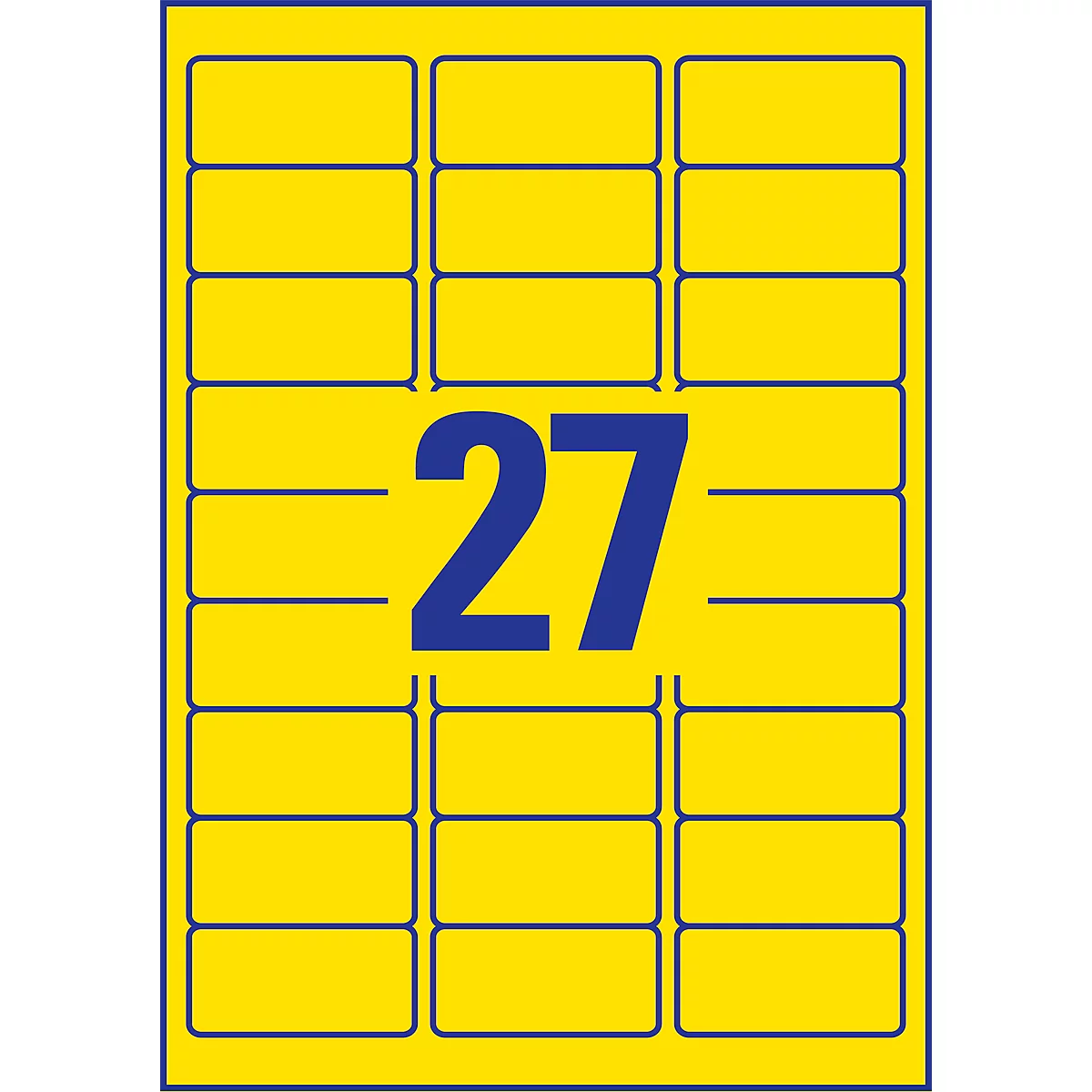 Avery Neon Labels L6004-25, voor etikettering, afneembaar, papier, geel, 63,5 x 29,6 mm, 25 x A4 vellen, 675 stuks.