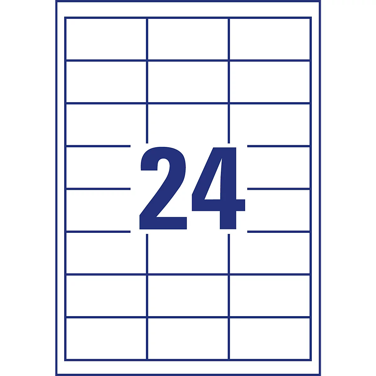 Witte etikettenvel met 24 velden, donkerblauwe nummer 24 in het midden.
