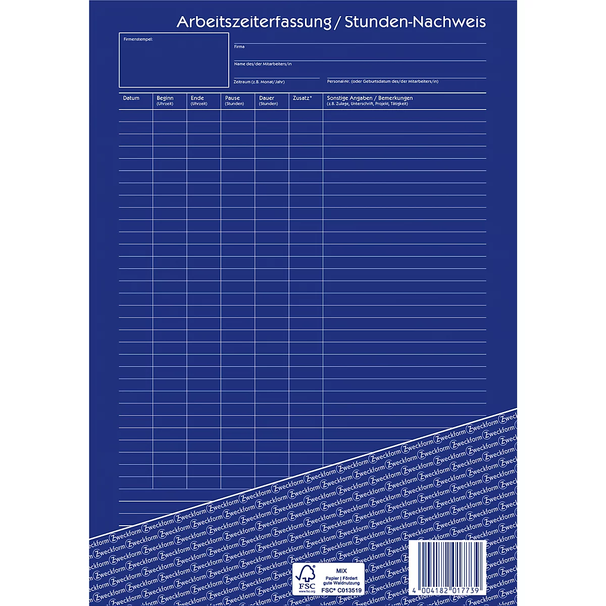 Avery Zweckform 1773-5 Stunden-Nachweis, Format A4, 5 Bücher mit jeweils 2 x 40 Blatt, FSC®-Papier, 5 Stück, weiß/gelb