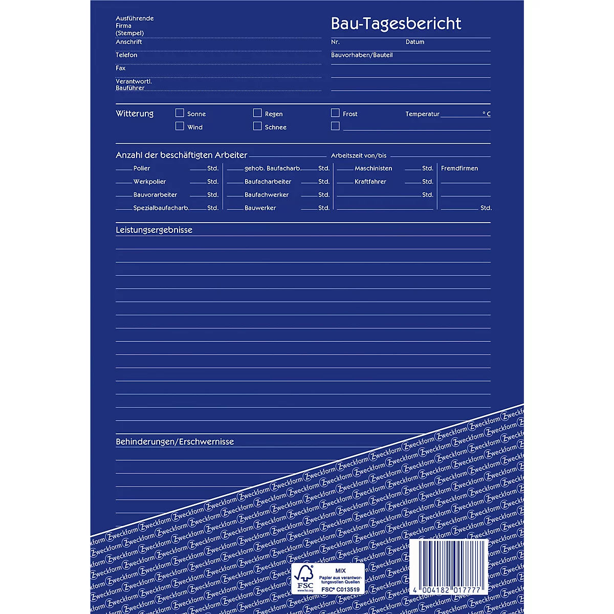 Avery Zweckform 1777-5 Bouwdagrapport, formaat A4, 5 boeken met elk 3 x 40 vellen, FSC® papier, wit/geel/roze