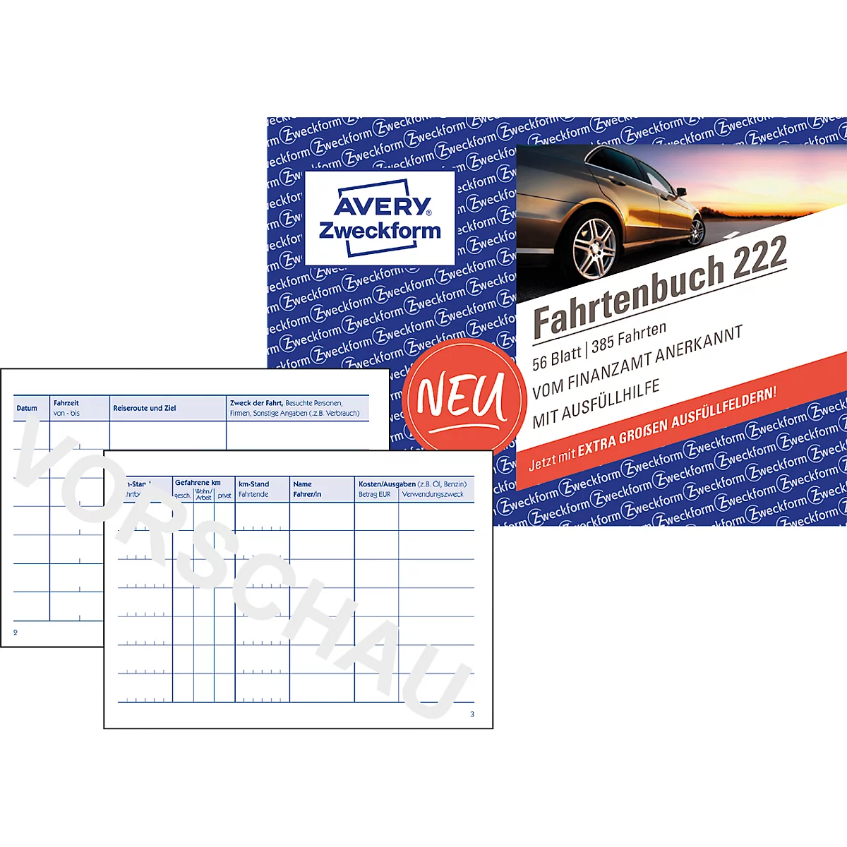 Avery Zweckform 222-10 Fahrtenbuch, A6 Querformat, 10 Bücher mit jeweils 56 Blatt, FSC®-Papier, weiß