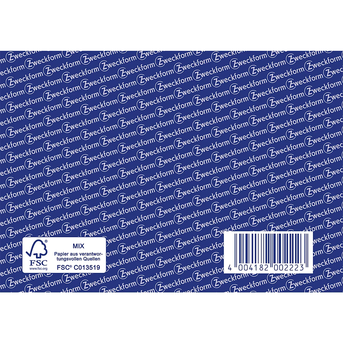 Blue background with white Z zweckform pattern and barcode.