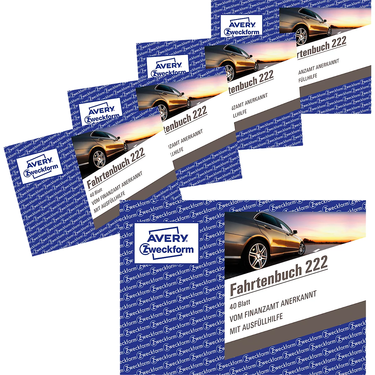 Avery Zweckform 222-5 rittenboek voor auto's, A6 liggend, 40 vellen, pak van 4 + 1 gratis