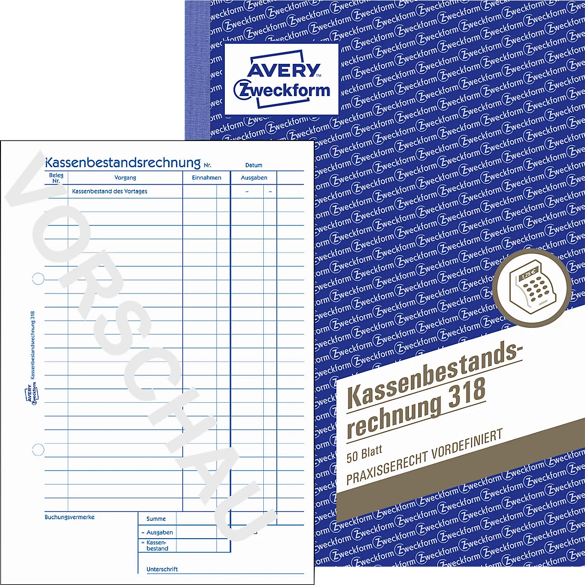 Avery Zweckform 318-5 Kassenbestandsrechnung, Format A5, 5 Bücher mit jeweils 50 Blatt, FSC®-Papier, weiß