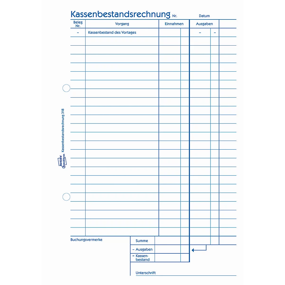 Avery Zweckform 318-5 Kassenbestandsrechnung, Format A5, 5 Bücher mit jeweils 50 Blatt, FSC®-Papier, weiß