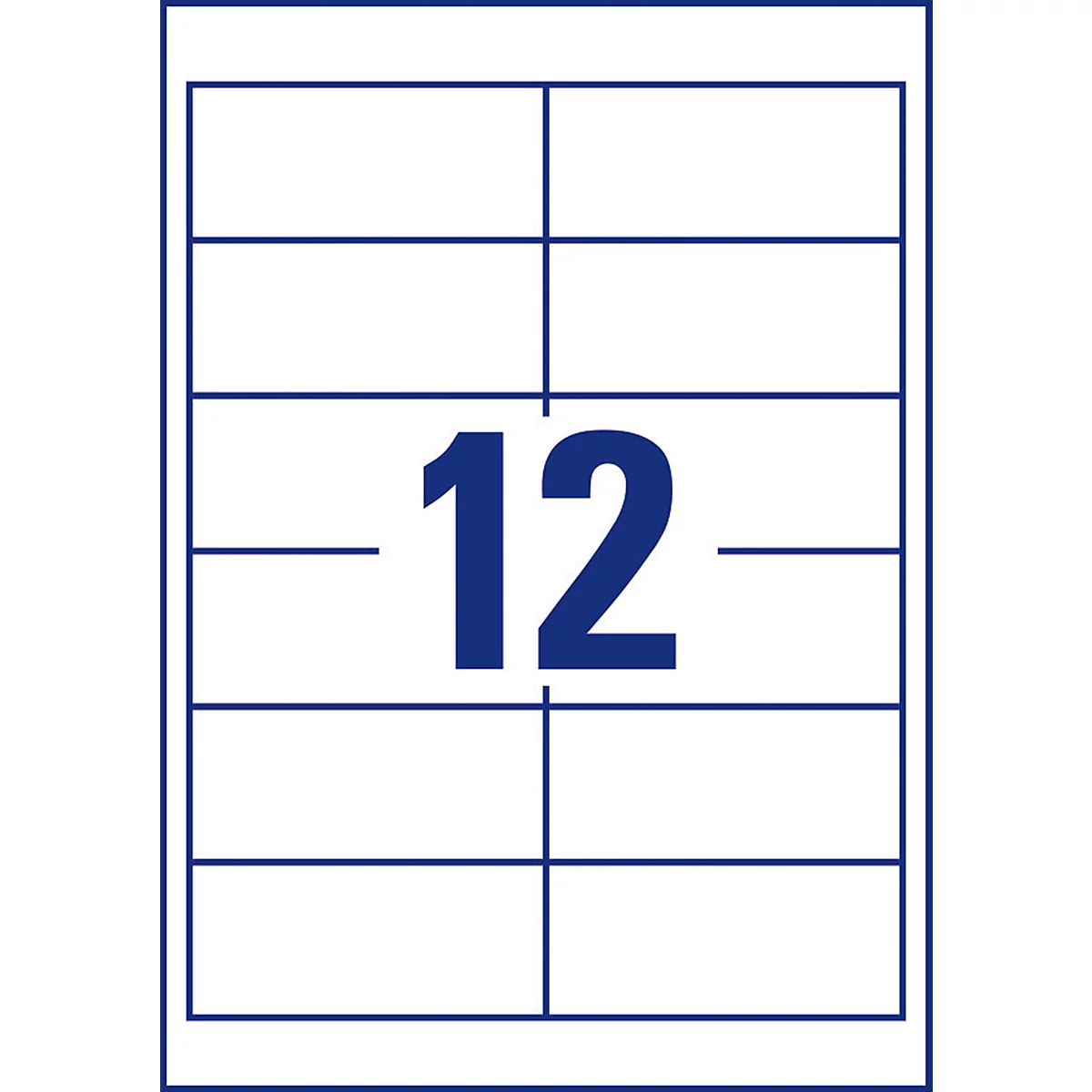Label sheet with 12 fields, blue bordered, large blue "12" in the middle field.