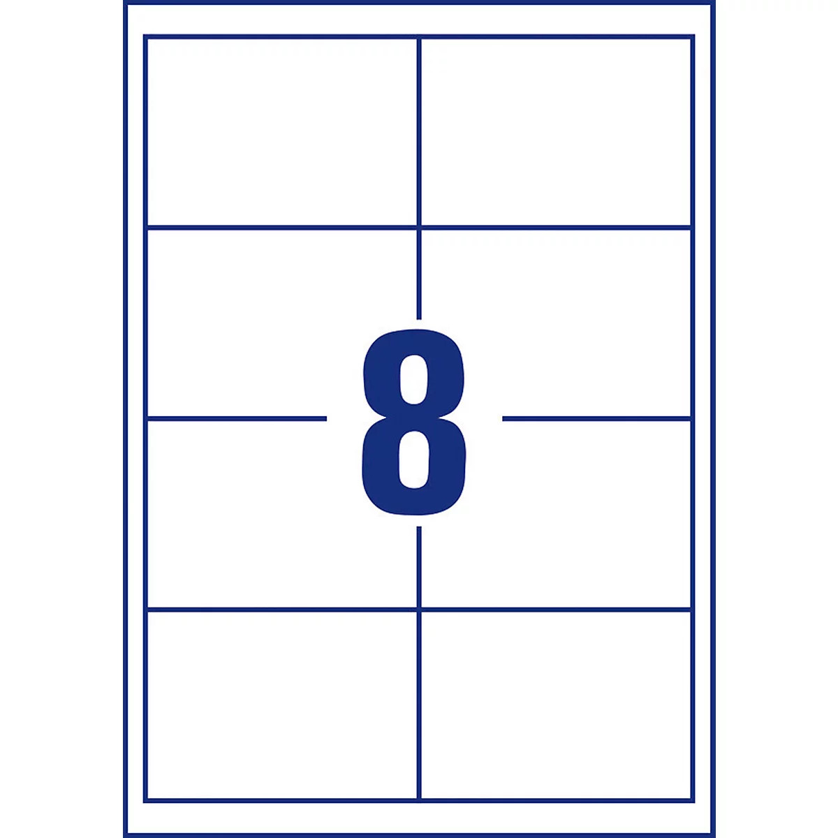 A white label with blue grid pattern and the number 8 in the center.