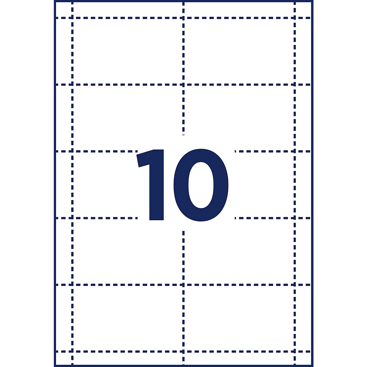 Een wit vel papier met donkerblauwe stippellijnen die een raster vormen en een groot getal 10 in het midden.