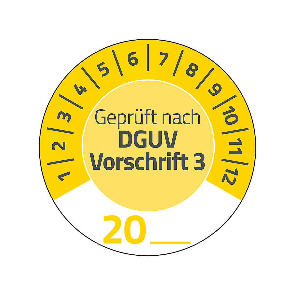 Avery Zweckform 7908 Prüfplaketten „DGUV Vorschrift 3“ 20__zum Selbereintragen, extrem robust, Ø 30 mm, 80 Stück/10 Bogen, Vinylfolie, gelb