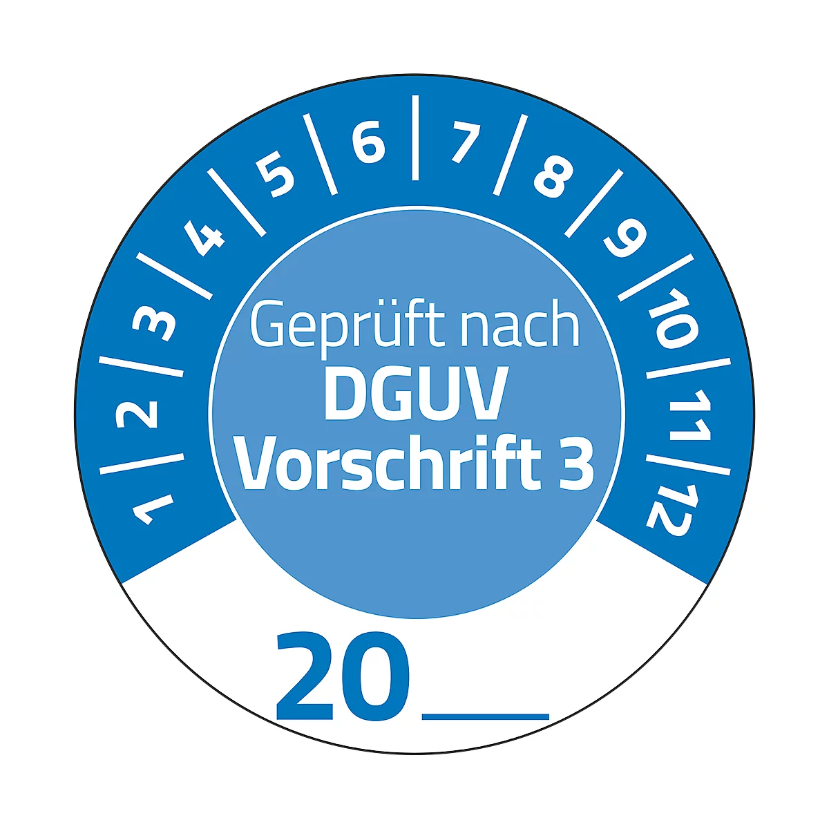 Avery Zweckform 7909 Prüfplaketten „DGUV Vorschrift 3“ 20__ zum Selbereintragen, extrem robust, Ø 30 mm, 80 Stück/10 Bogen, Vinylfolie, blau