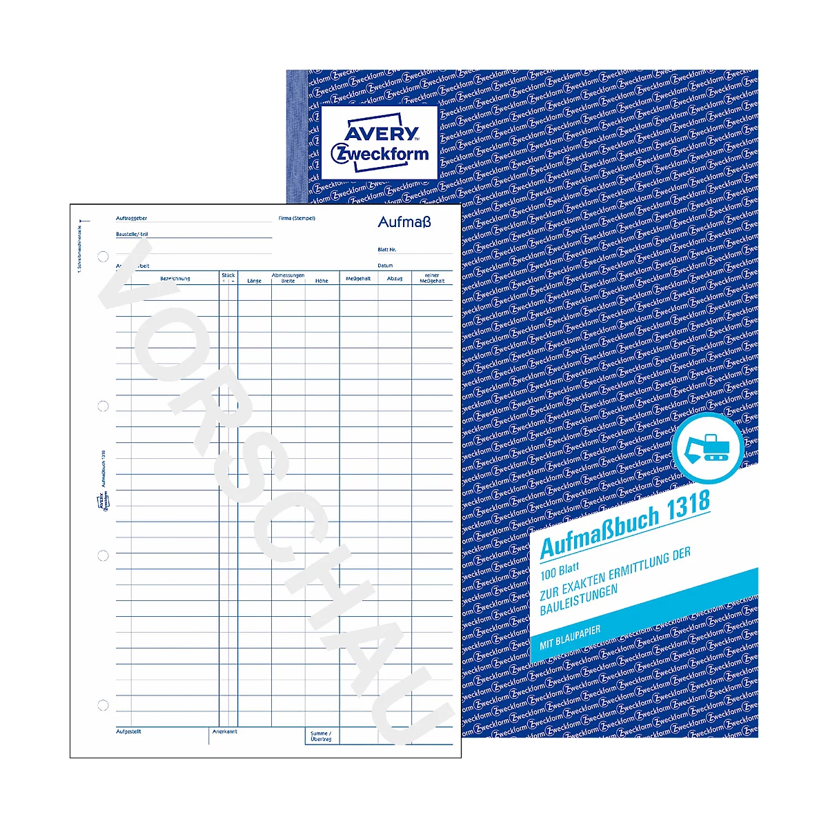 AVERY® Zweckform Aufmaßbuch Nr. 1318, 2 Blatt Blaupapier