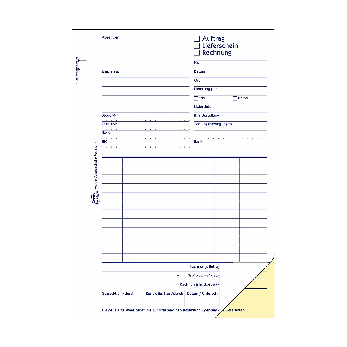 Avery Zweckform Auftrag Lieferschein Rechnung Nr. 1739