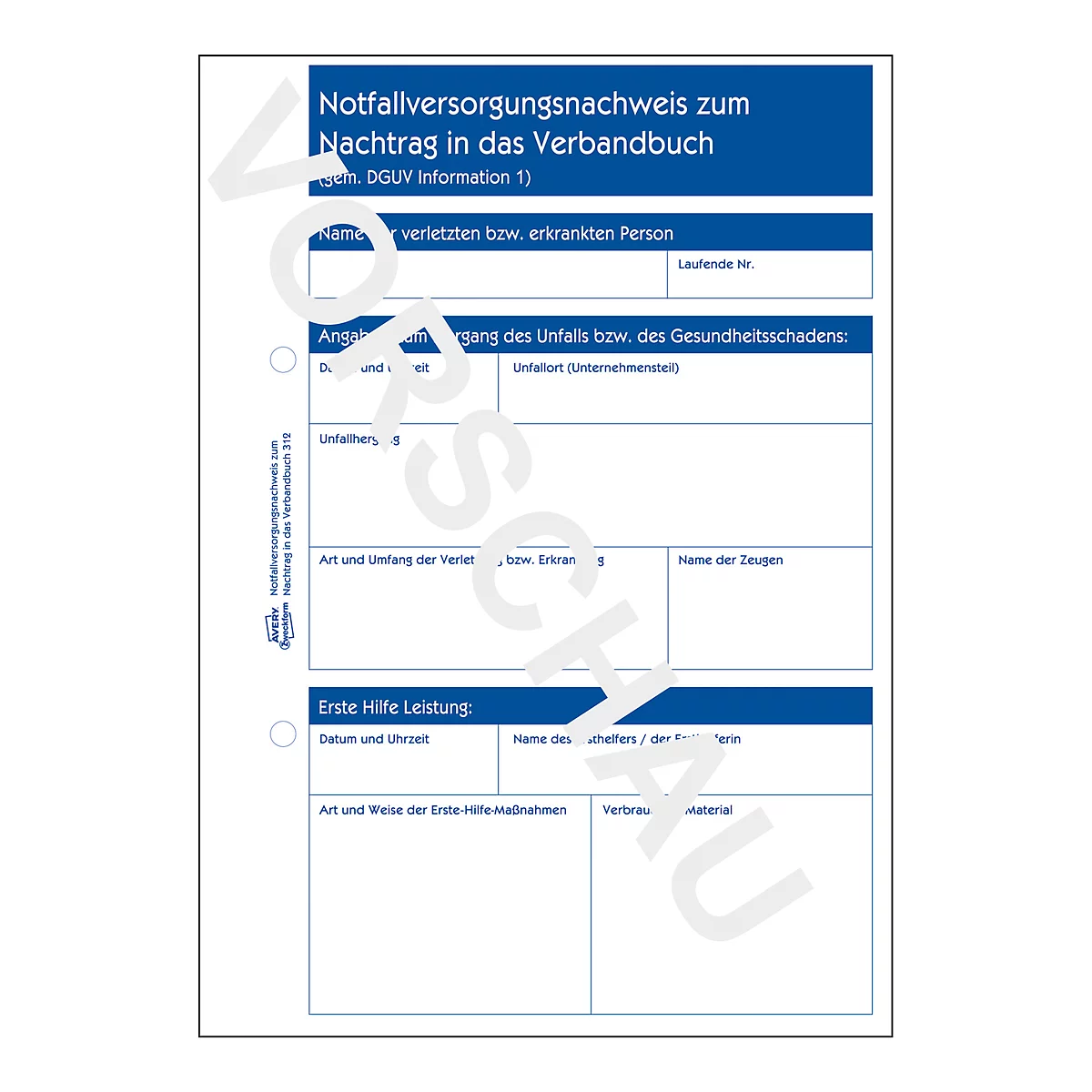 AVERY® Zweckform berichtenblok 'Eerste hulp DGUV voorschrift 1', geperforeerd, 50 vellen wit, A5 staand