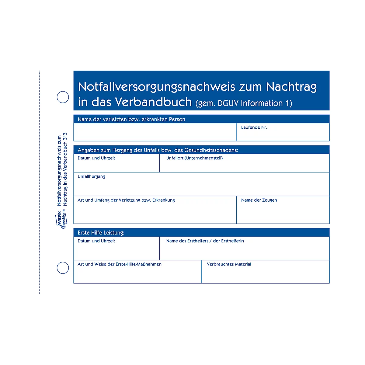 AVERY® Zweckform berichtenblok 'Eerste hulp DGUV voorschrift 1', geperforeerd, 50 vellen wit, A6 liggend