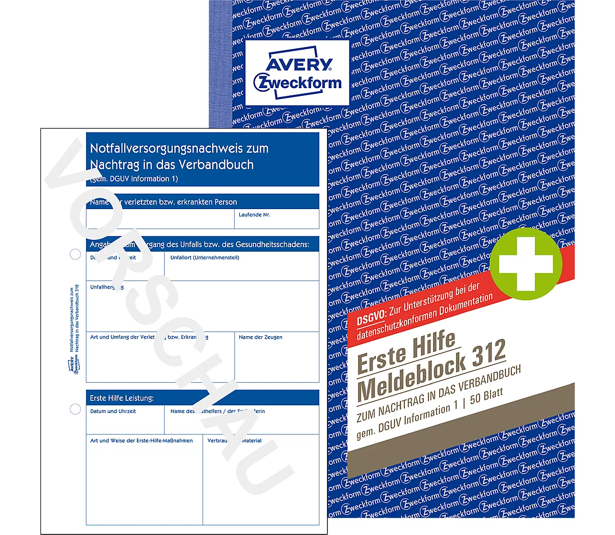 AVERY® Zweckform bloque de informe "Primeros auxilios DGUV norma 1", perforado, 50 hojas señal blanco, DIN A5 retrato