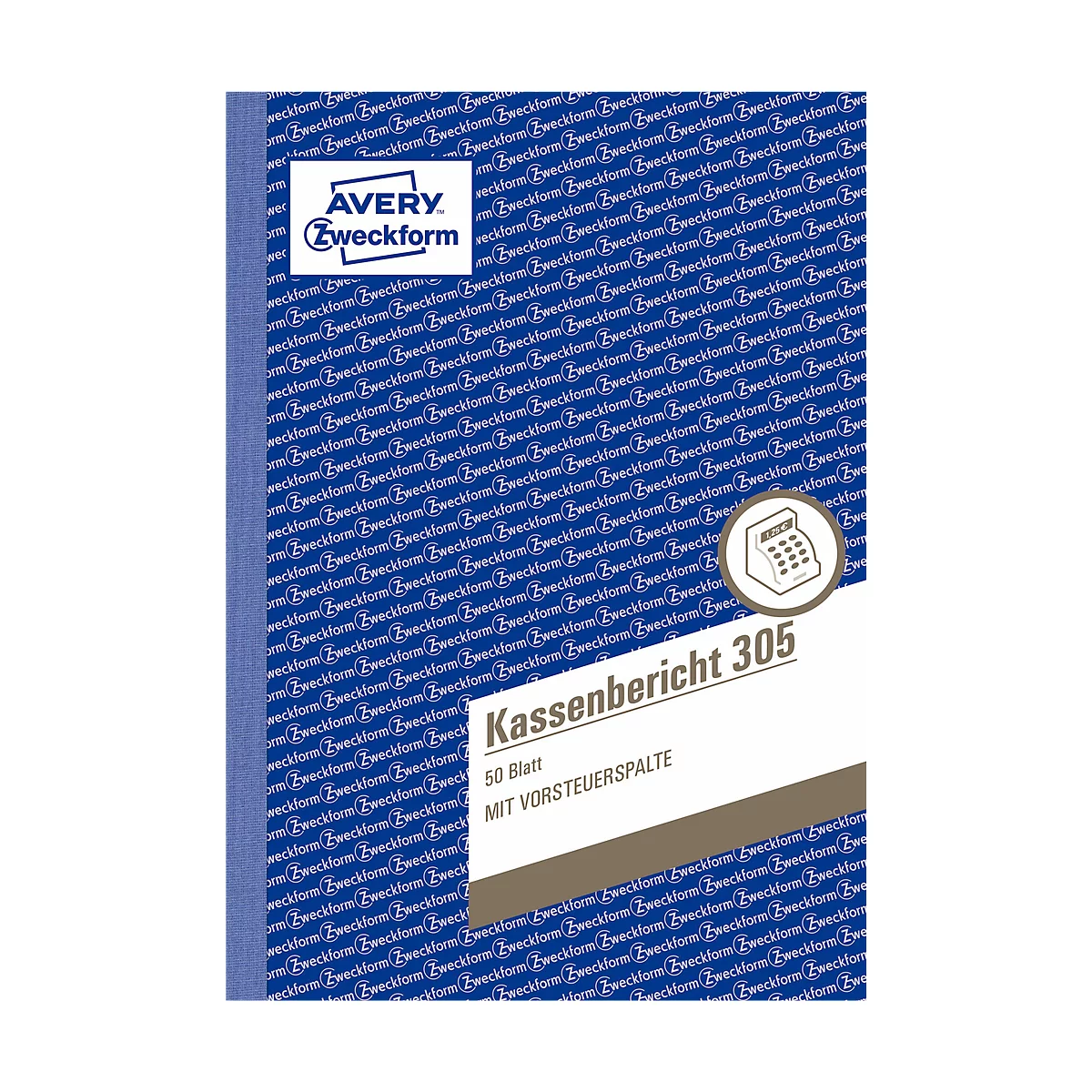 A blue Avery Zweckform Cash Report 305, 50 sheets, with prints. Inscription: "Cash Report 305".