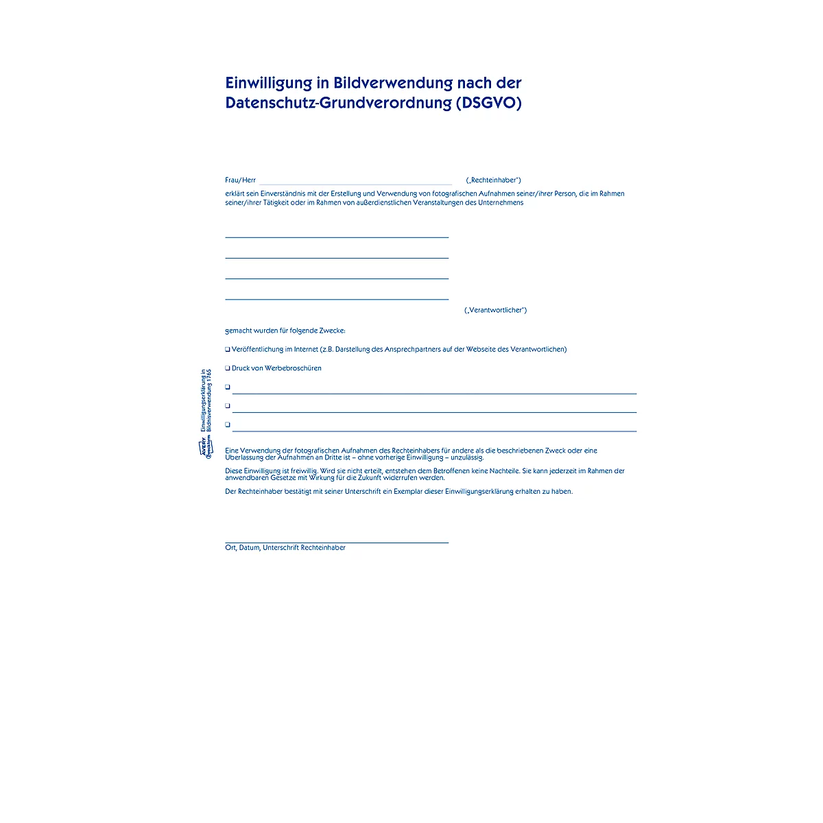 Avery Zweckform Einwilligung i.d. Bildnisverwendung, A4, selbstdurchschreibend, 2x40 Blatt